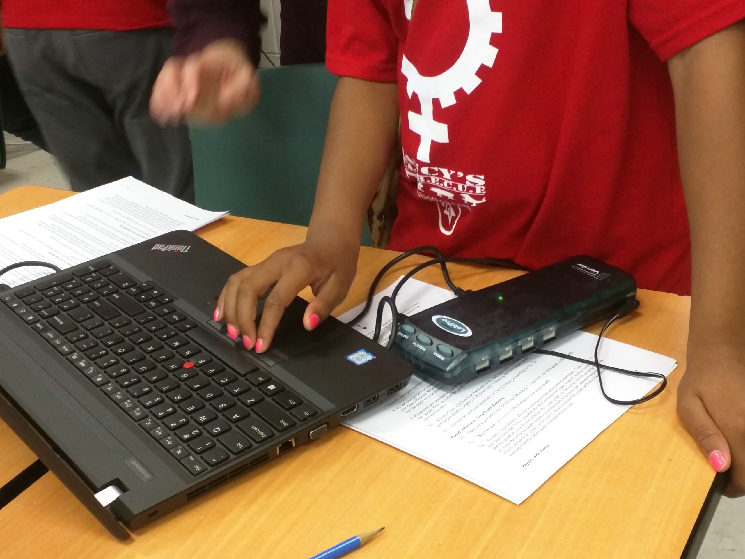 Student using a laptop in class