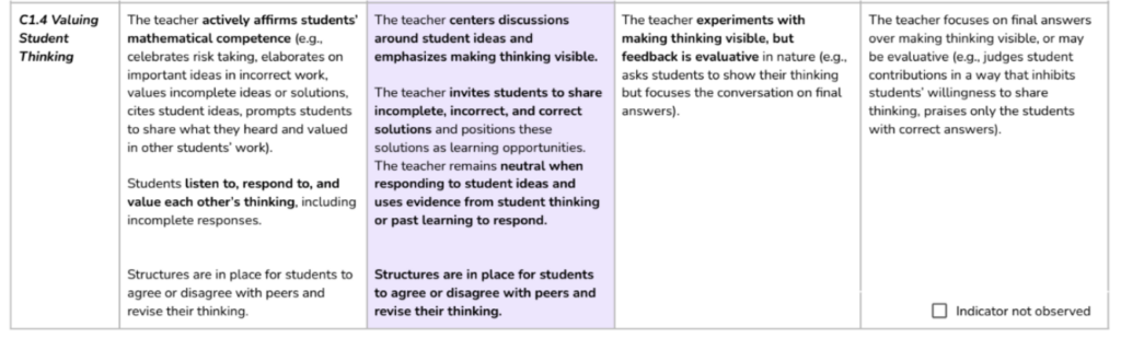 Valuing Student Thinking Indicator IRT